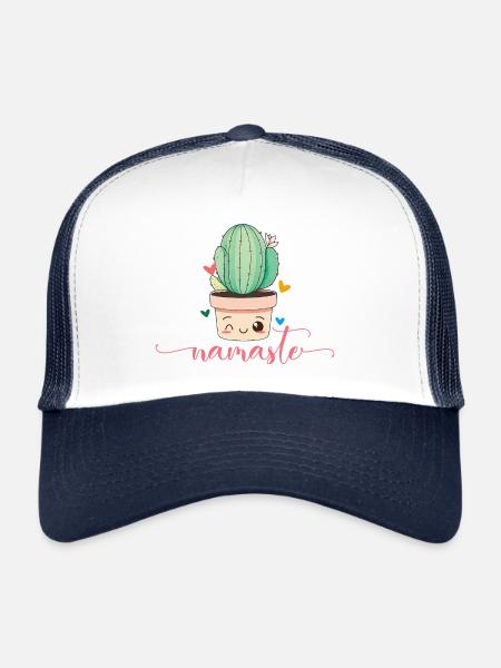 Namaste, cactus, personnalisable - Casquette trucker  - blanc/marine - Devant