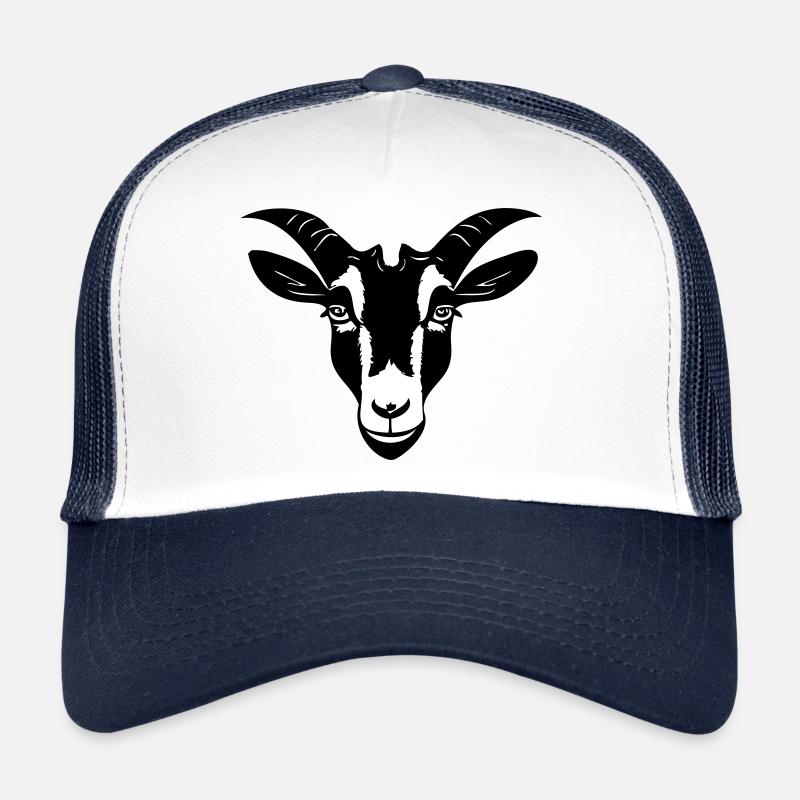 Goat in Black and White Cartoon Drawing Style Trucker Cap