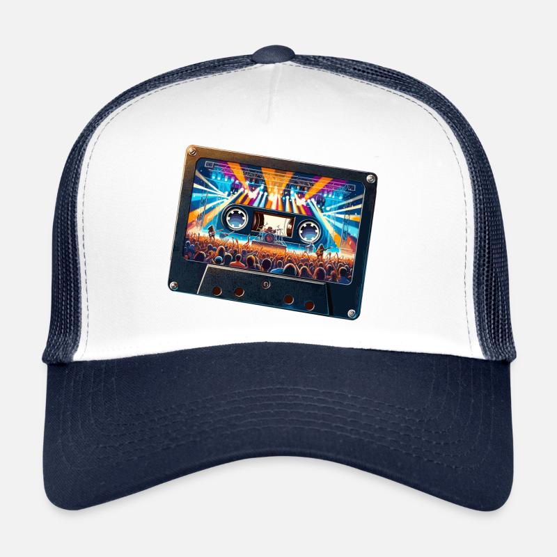 Cassette vintage avec représentation de concert - Casquette trucker  - blanc/marine