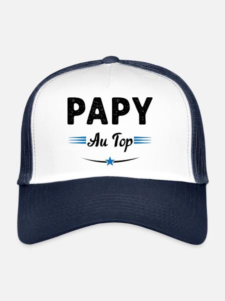 Papy au top Cadeau drôle de grand-père - Casquette trucker  - blanc/marine - Devant
