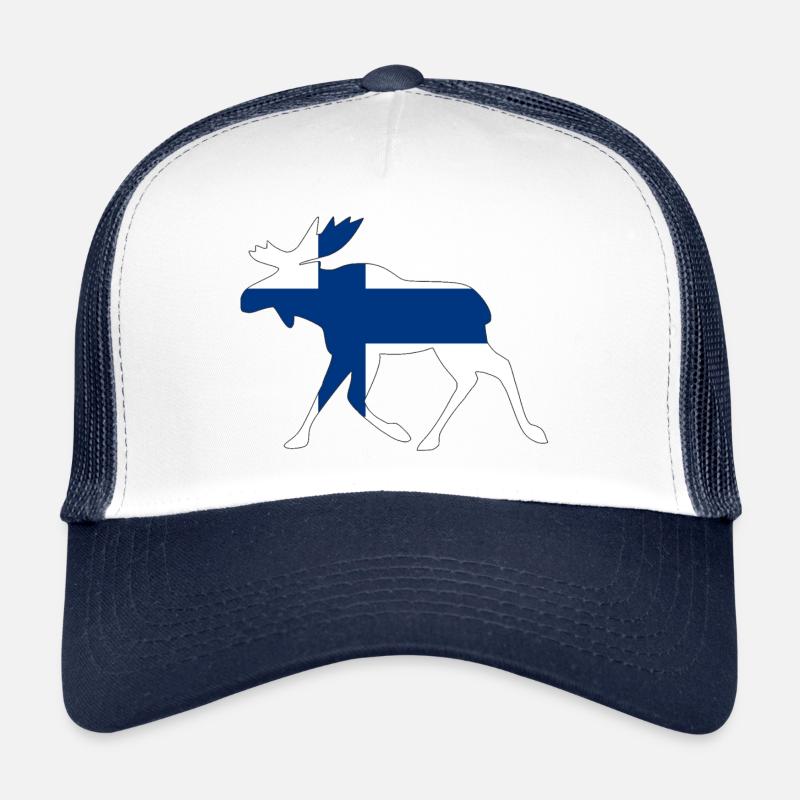 Finland moose with flag in silhouette - Trucker Cap - white/navy