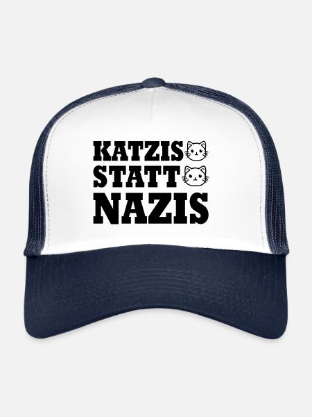katzis statt nazis - Trucker Cap - Weiß/Navy - Vorne