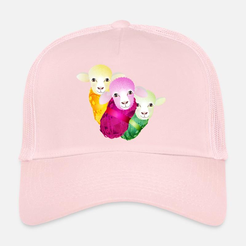 drei bunte Schafe mit farblich abgestimmter Wolle Trucker Cap