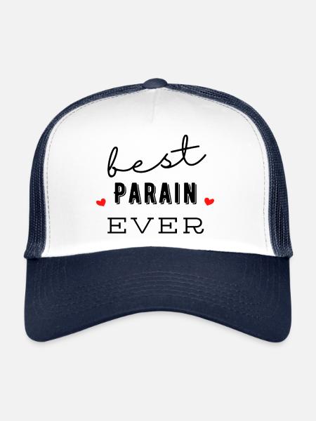 Best Parrain Ever - Cadeau Original pour Parrains - Casquette trucker  - blanc/marine - Devant