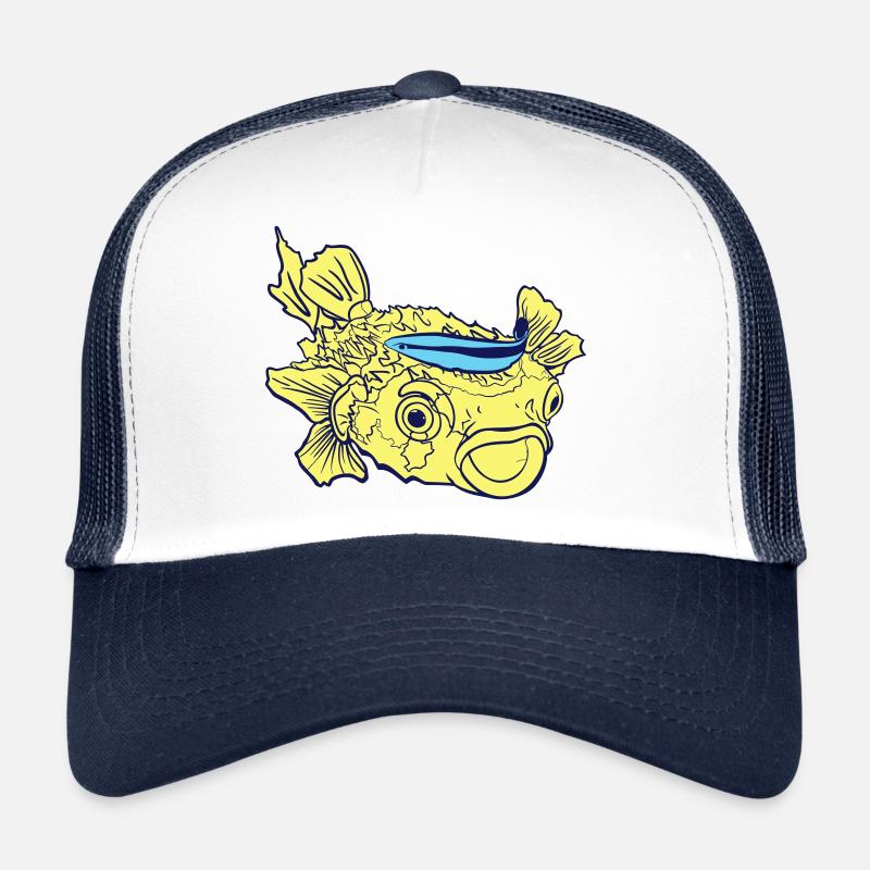 Igelfisch Kugelfisch Putzerlippfisch - Trucker Cap - Weiß/Navy