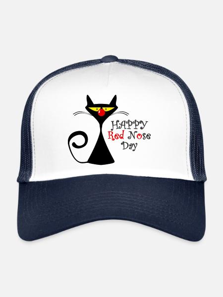 Funny Cat Happy red nose day - Trucker Cap - white/navy - Front