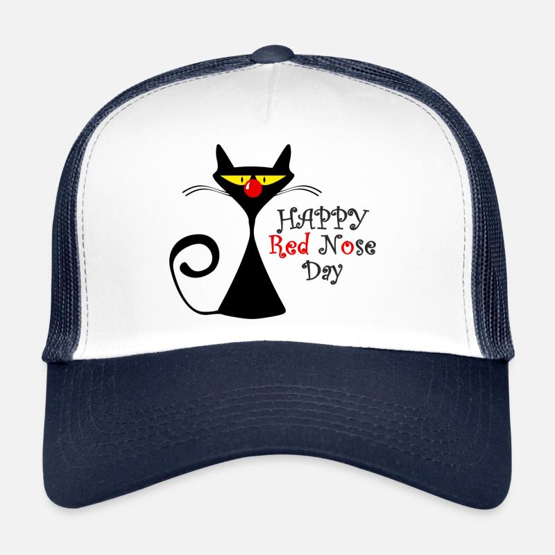 Funny Cat Happy red nose day - Trucker Cap - white/navy