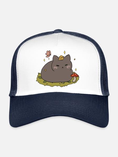 Chat d’automne - Casquette trucker  - blanc/marine - Devant