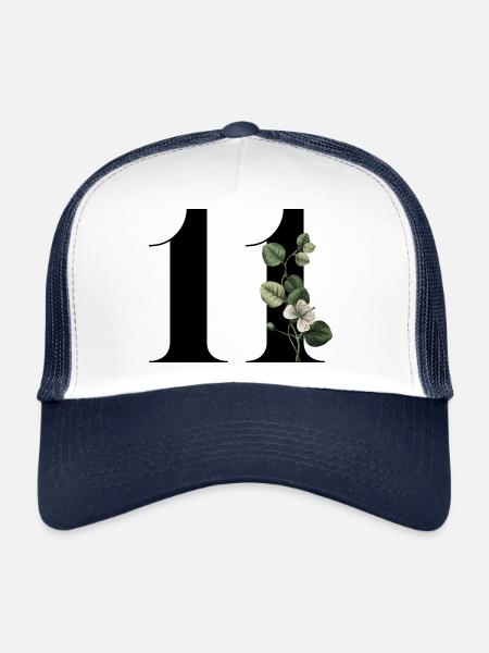 Numéro 11 floral vert -11e anniversaire floral - Casquette trucker  - blanc/marine - Devant