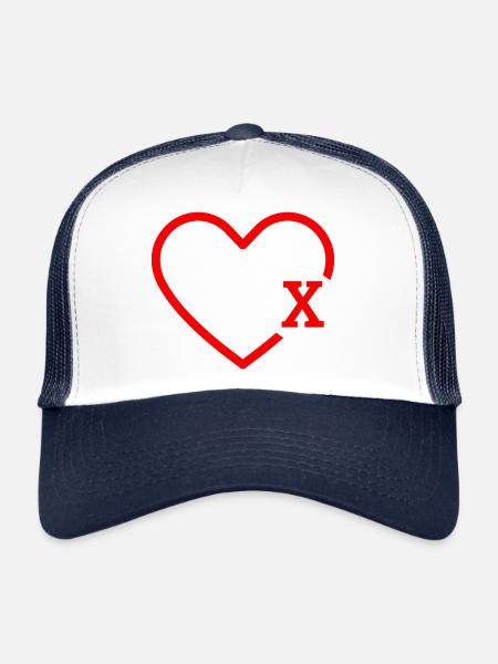 lettre x cœur rouge - Casquette trucker  - blanc/marine - Devant