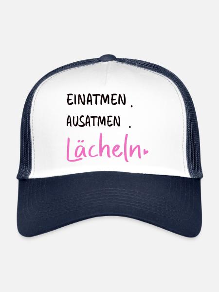 Inhaler. Exhaler. Sourire - Dictons Déclaration - Casquette trucker  - blanc/marine - Devant