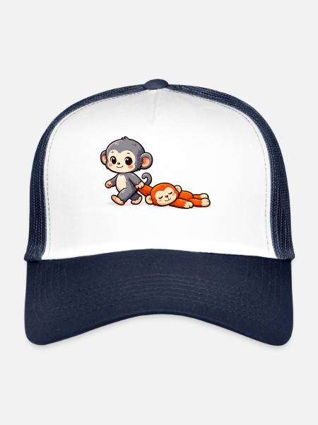 Bébé Singe Coup de Poing - Casquette trucker  - blanc/marine - Devant