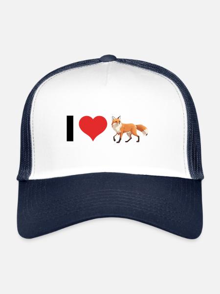 J’aime les renards - Cute Pet Design - Casquette trucker  - blanc/marine - Devant