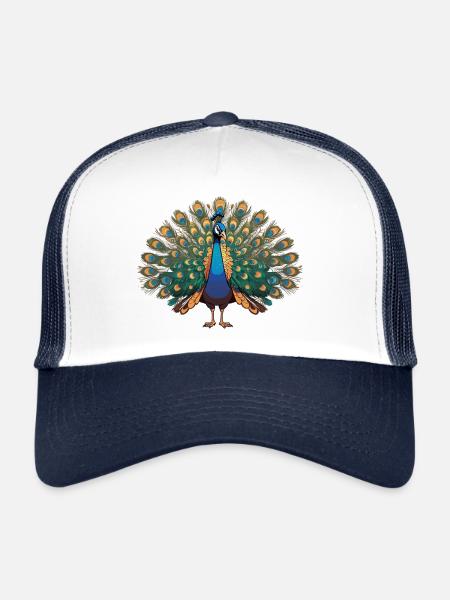 Peacock - Bird Sticker - Trucker Cap - white/navy - Front