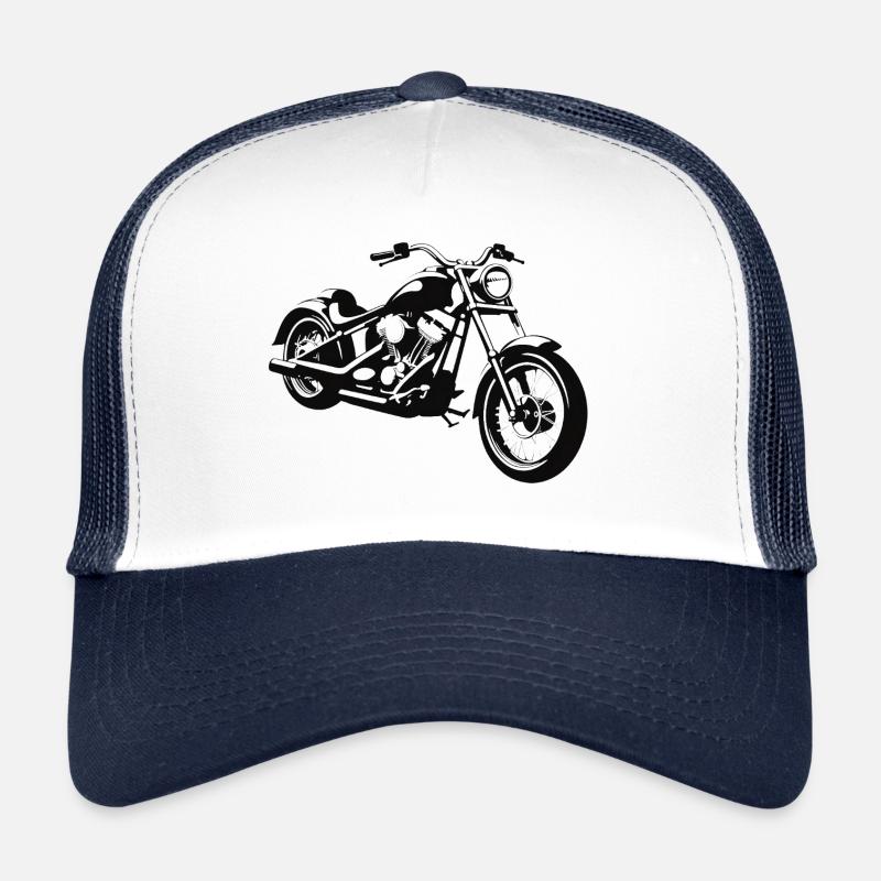 Biker Chopper Sticker - Motorbike Design - Trucker Cap - Weiß/Navy