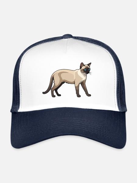 Mignon Voiture Siamois - Chat Autocollant - Casquette trucker  - blanc/marine - Devant
