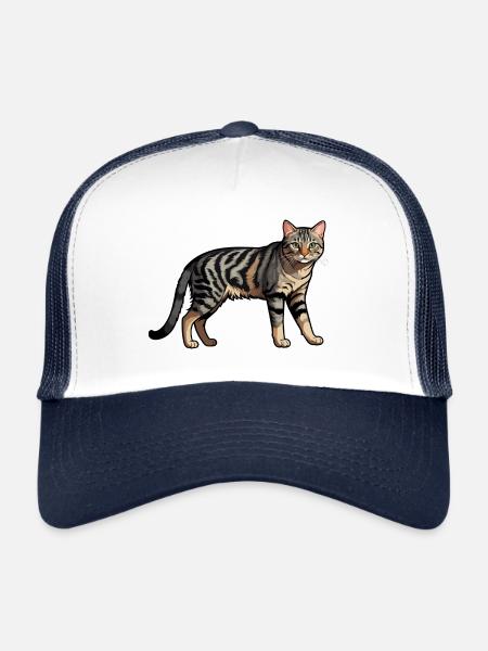 Chat domestique - Autocollant d’animal mignon - Casquette trucker  - blanc/marine - Devant