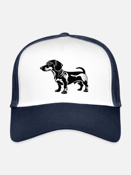 Teckel Dackel - Autocollant Chien de compagnie - Casquette trucker  - blanc/marine - Devant