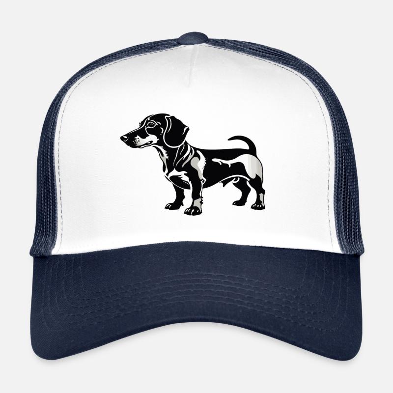 Teckel Dackel - Autocollant Chien de compagnie - Casquette trucker  - blanc/marine