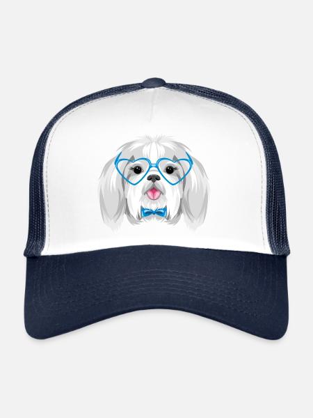 Portrait of Shih Tzu in blue eyeglasses - Trucker Cap - white/navy - Front