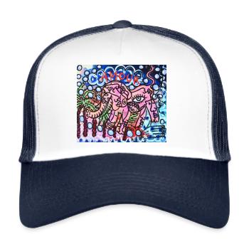 Éléphant rose "Amour" - Casquette trucker  - blanc/marine - Devant