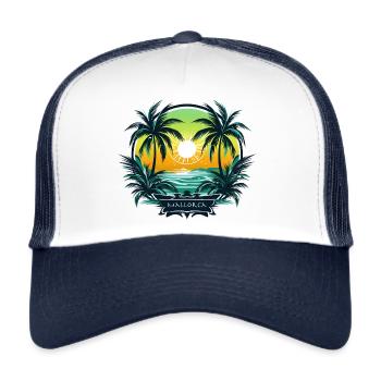 Mallorca Malle Sommeroutfit Urlaubsmotiv Strand - Trucker Cap - Weiß/Navy - Vorne