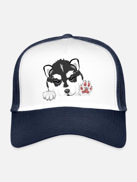 Welcoming peeking husky puppy - Trucker Cap - white/navy - Front