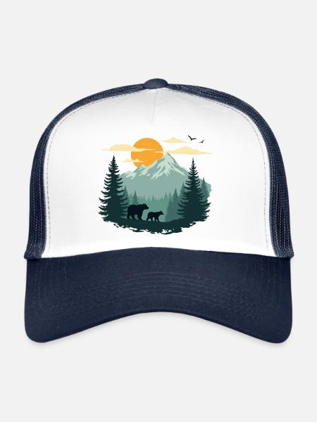 Paysage forestier et ours - Casquette trucker  - blanc/marine - Devant