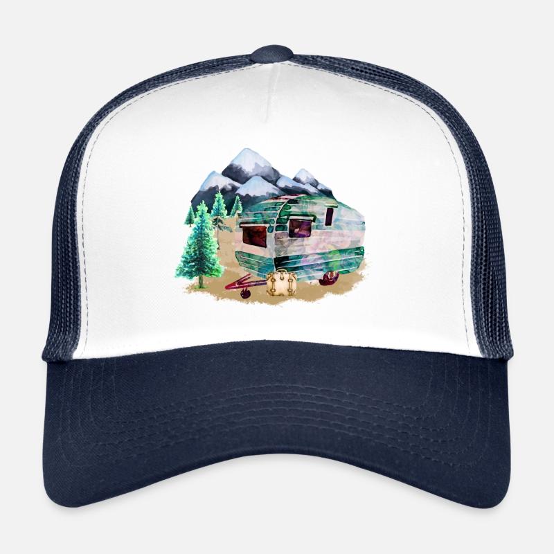Aquarell Wohnwagen - Trucker Cap - Weiß/Navy