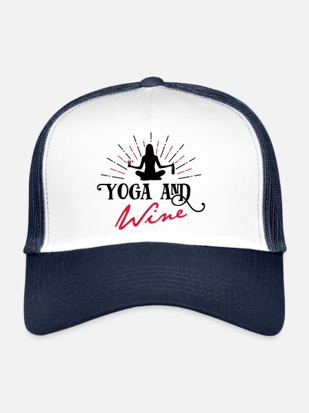 Yoga and Wine - lustig - - Trucker Cap - Weiß/Navy - Vorne