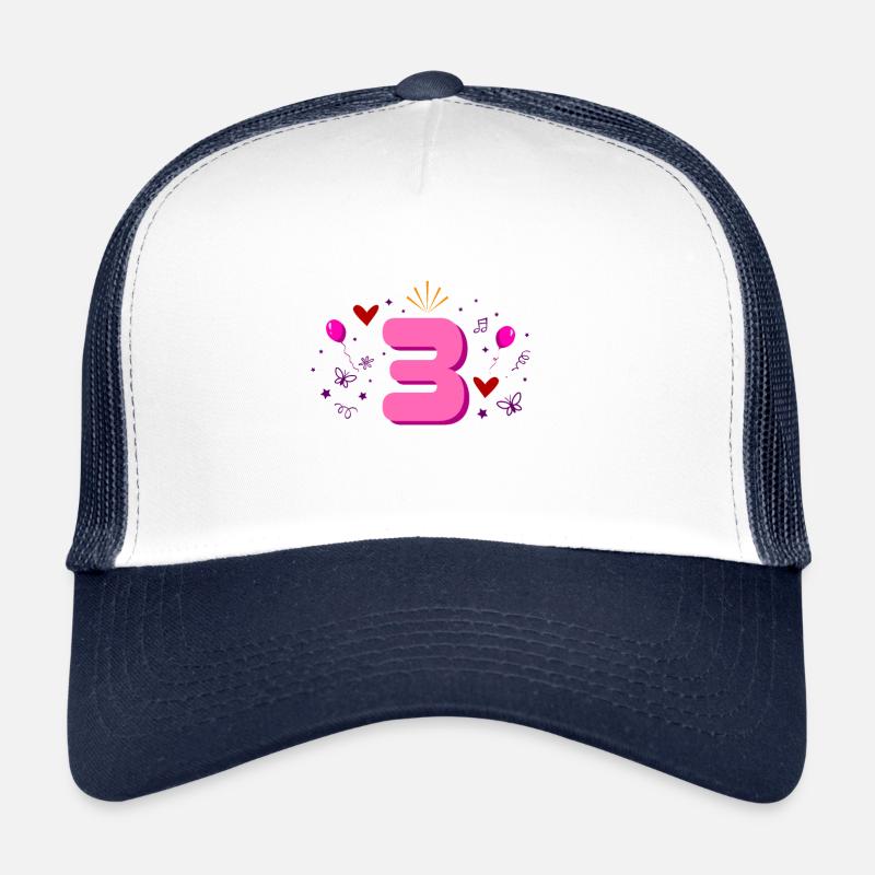 3e anniversaire fille - Casquette trucker  - blanc/marine