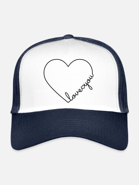 Je t'aime coeur aime ta ligne de coeur - Casquette trucker  - blanc/marine - Devant