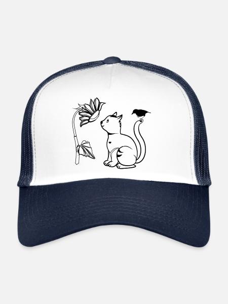 Oiseau fleur de chat - Casquette trucker  - blanc/marine - Devant