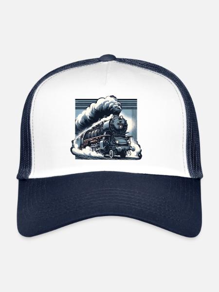 La puissance de la vapeur - Graphique d’une locomotive à vapeur - Casquette trucker  - blanc/marine - Devant