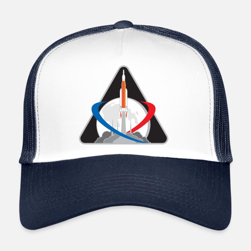 NASA Brustlogo Mit Mond Und Rakete - Trucker Cap - Weiß/Navy