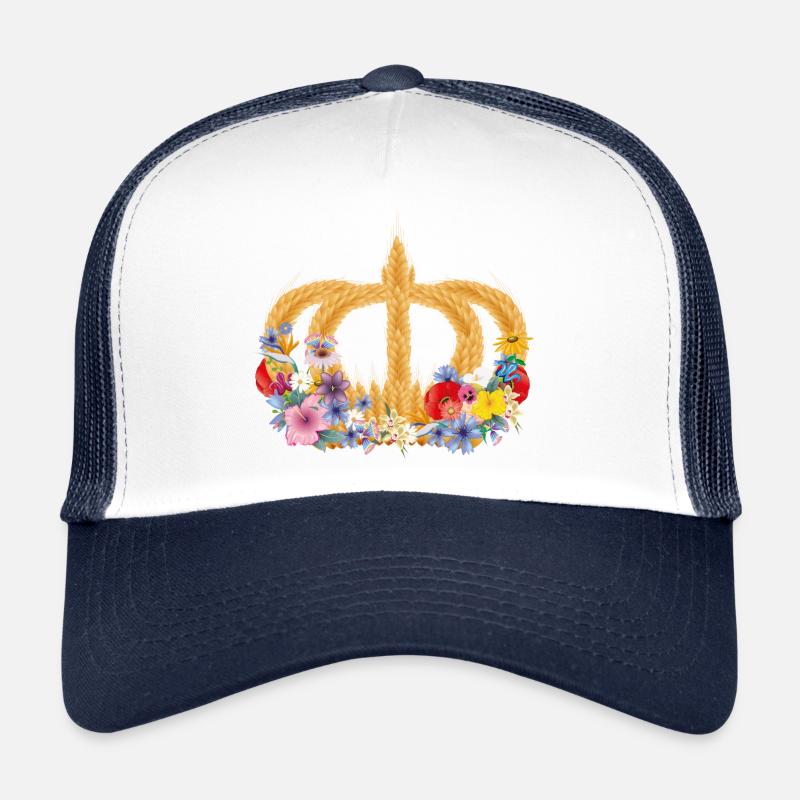 Couronne de blé avec des fleurs – symbole de la nature et de la récolte Casquette trucker 