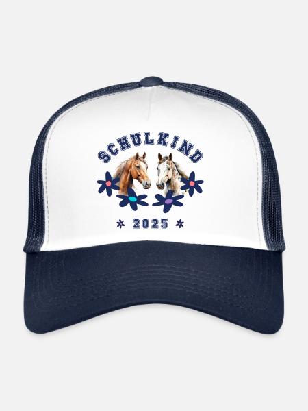 Schulkind 2025 - Pferde Pferd - Trucker Cap - Weiß/Navy - Vorne
