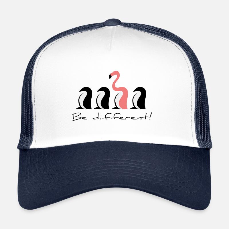 Flaminguin Flamingo unter Pinguin Sei anders - Trucker Cap - Weiß/Navy