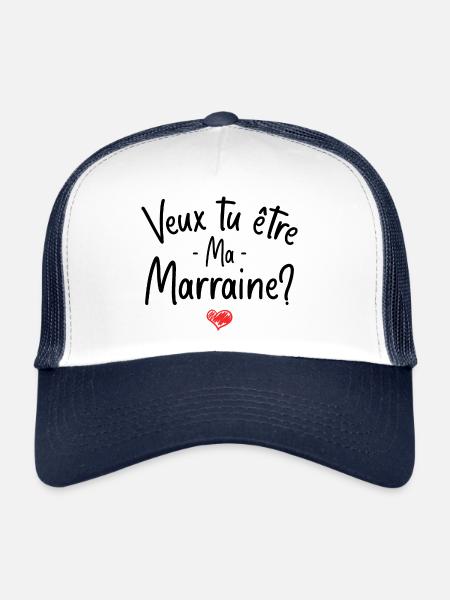 Veux tu être ma marraine? bébé cadeau naissance - Casquette trucker  - blanc/marine - Devant