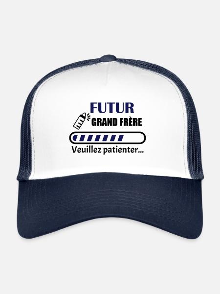 futur grand frère, futur grand-frère, bientôt - Casquette trucker  - blanc/marine - Devant