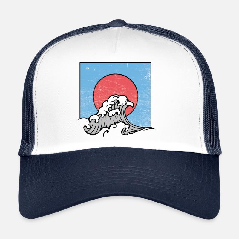 Vague, coucher de soleil, surf - Casquette trucker - blanc/marine