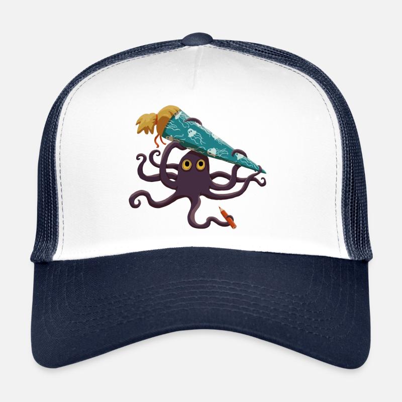 Poulpe avec cône d’école bleu et stylo Casquette trucker 