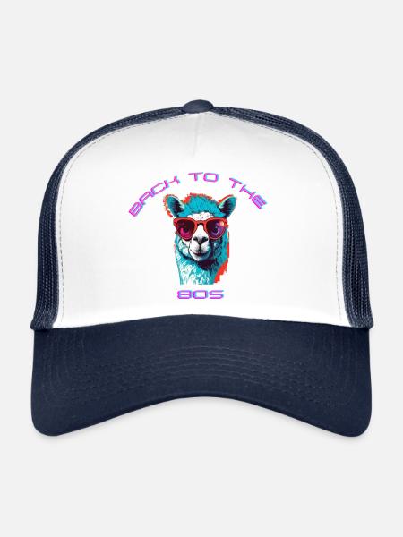 Lama décontracté avec lunettes de soleil design rétro - Casquette trucker  - blanc/marine - Devant