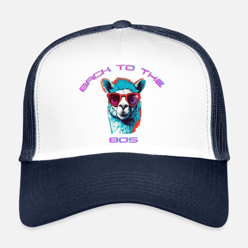 Lässiger Lama mit Sonnenbrille Retro-Design - Trucker Cap - Weiß/Navy