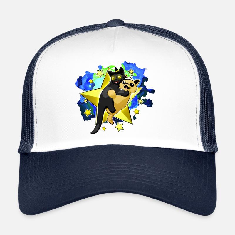 Kätzchen und Welpe, Kuschelnde Zauberer-Freunde Trucker Cap