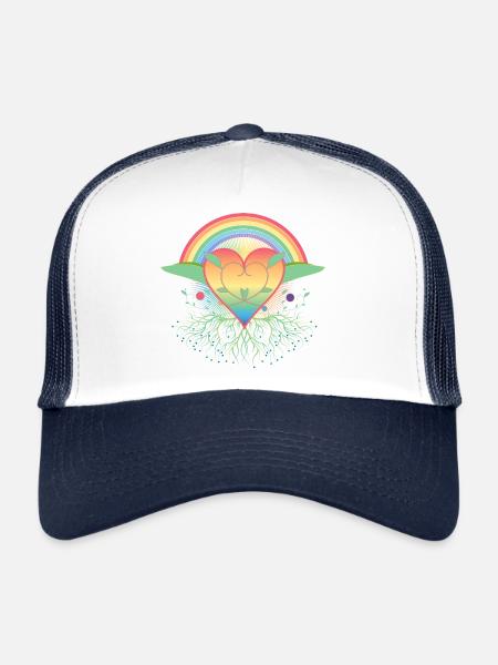 Rainbow Heart with Roots for Pride - Trucker Cap - white/navy - Front