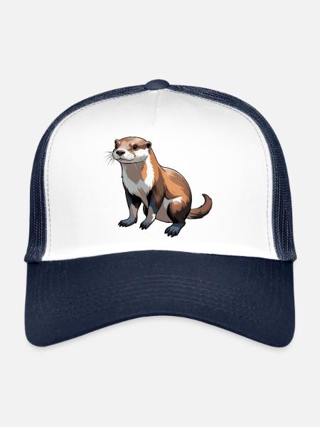 Loutre - Autocollant animal mignon - Casquette trucker  - blanc/marine - Devant