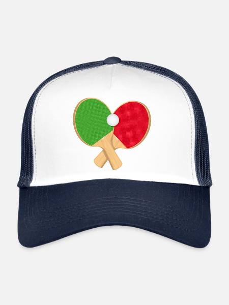 Raquette de tennis de table avec balle – sportive et dynamique - Casquette trucker  - blanc/marine - Devant