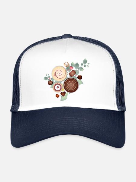 Noble motif praliné entre feuillages délicats - Casquette trucker  - blanc/marine - Devant