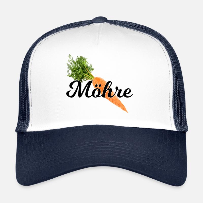 Möhre / schwarze Schrift - Trucker Cap - Weiß/Navy